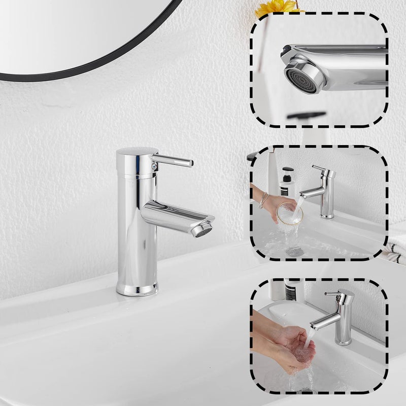 GGStudy Bathroom Faucet Chrome GGStudy Single Handle 1 Hole Faucets Stainless Steel Bathroom Vanity Faucet Matching Pop Up Drain with Overflow - Image 4